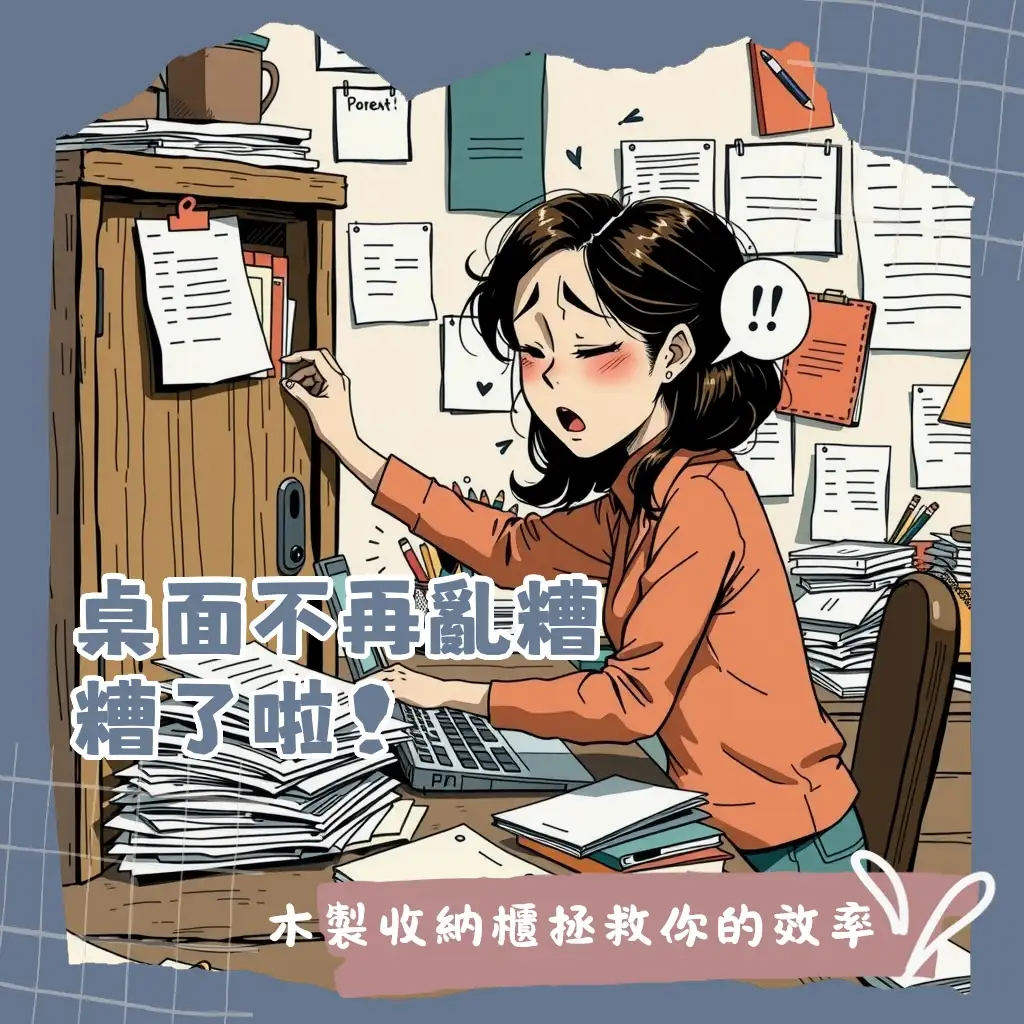 木製桌上收納櫃擺滿文件與文具的桌面，展現桌面整理前後對比，收納指南與實用建議。