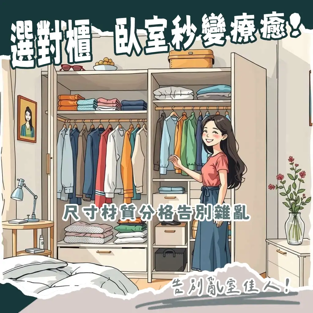 臥室收納櫃推薦與設計，包含衣櫃、斗櫃、床頭櫃，讓小臥室也能擁有大空間與整潔佈置。