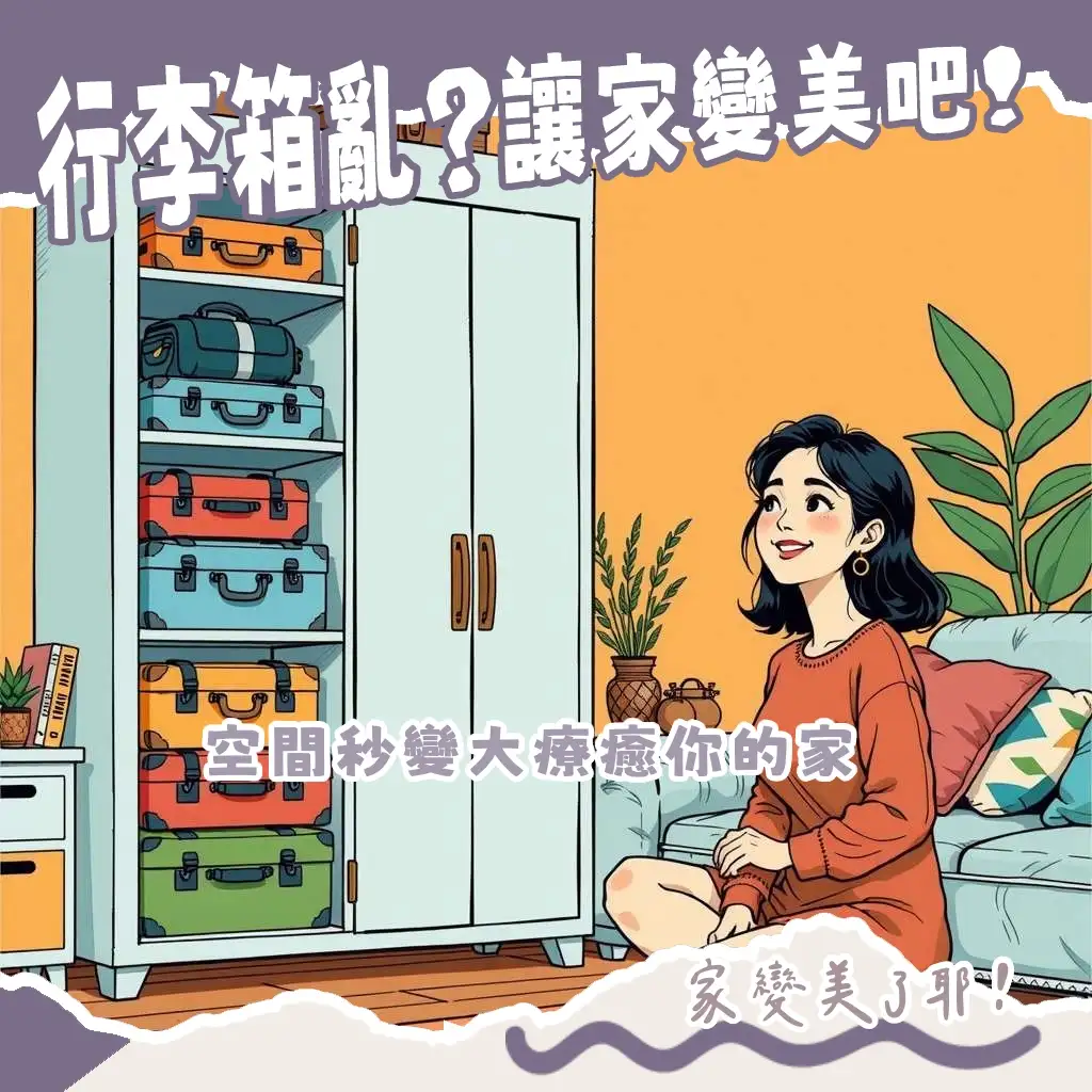 行李箱收納櫃特寫圖，展示其深度與垂直收納功能，讓居家空間更整潔、療癒。