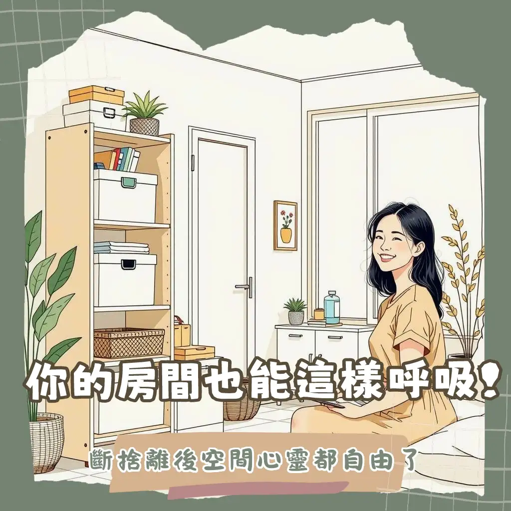 房間收納技巧教學，包含斷捨離、分類、垂直收納、小坪數空間整理與居家生活習慣養成