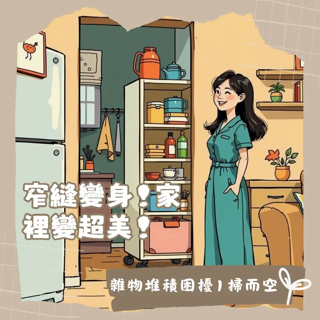縫隙收納櫃打造魔法角落，解決小空間收納煩惱，提供廚房浴室多功能置物方案。