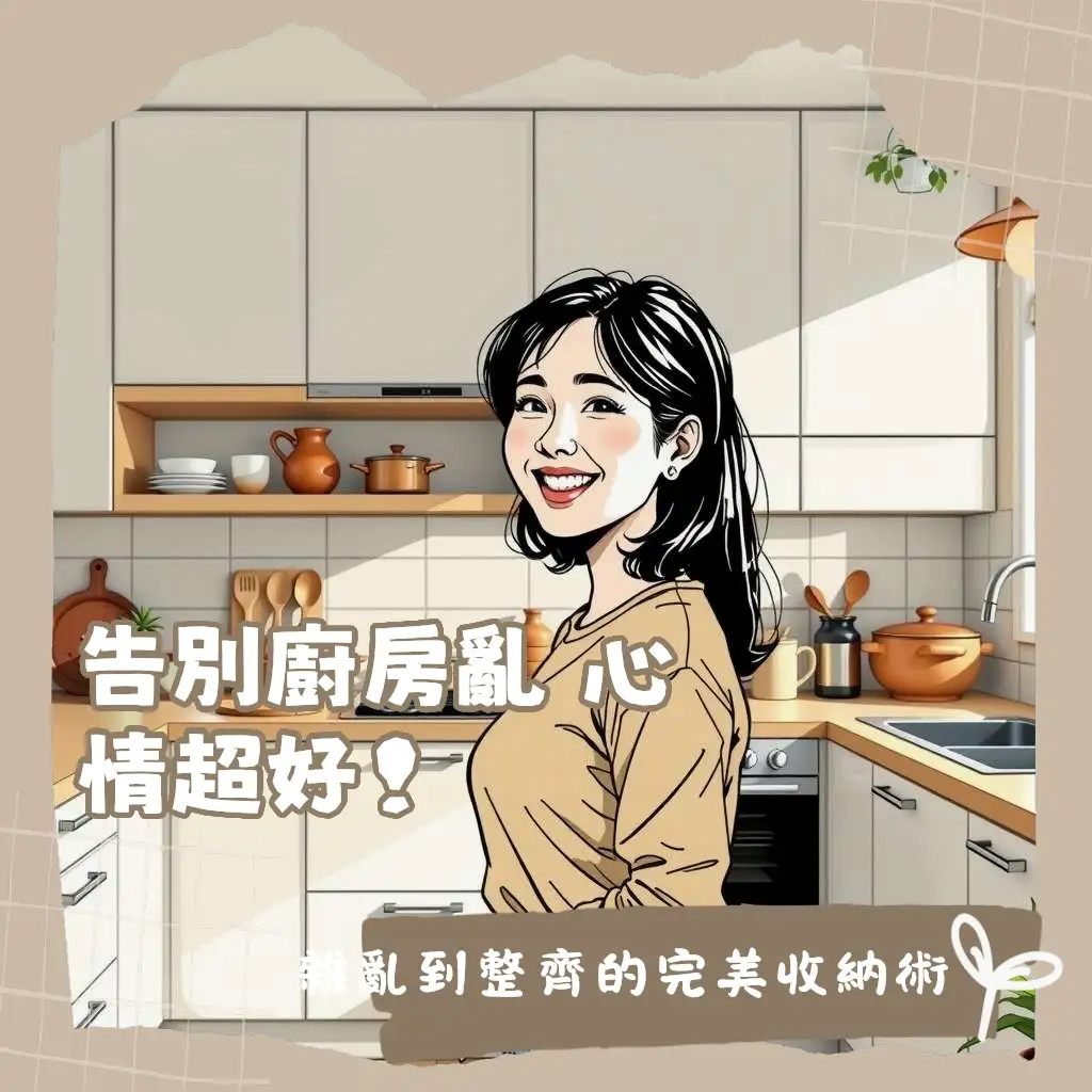現代廚房內，各式廚房收納櫃整齊擺放，展示高效空間利用與廚具分類，打造舒適的烹飪環境。
