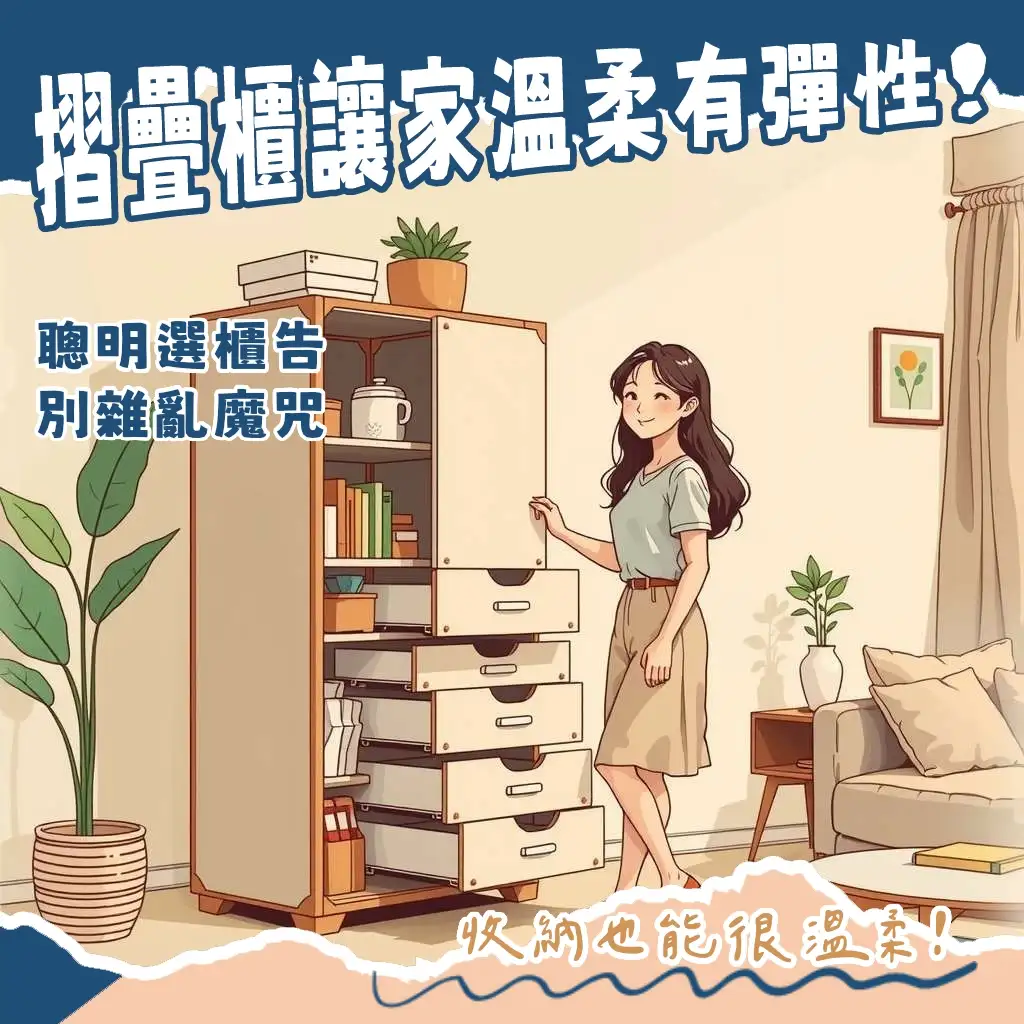 摺疊收納櫃為小空間提供彈性收納，讓租屋族輕鬆整理衣物雜物，實現空間優化。