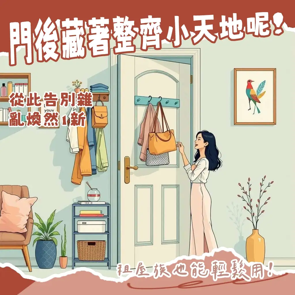 門後收納櫃提升居家空間利用率，掛勾、掛袋、層架多功能收納，讓生活更整齊。
