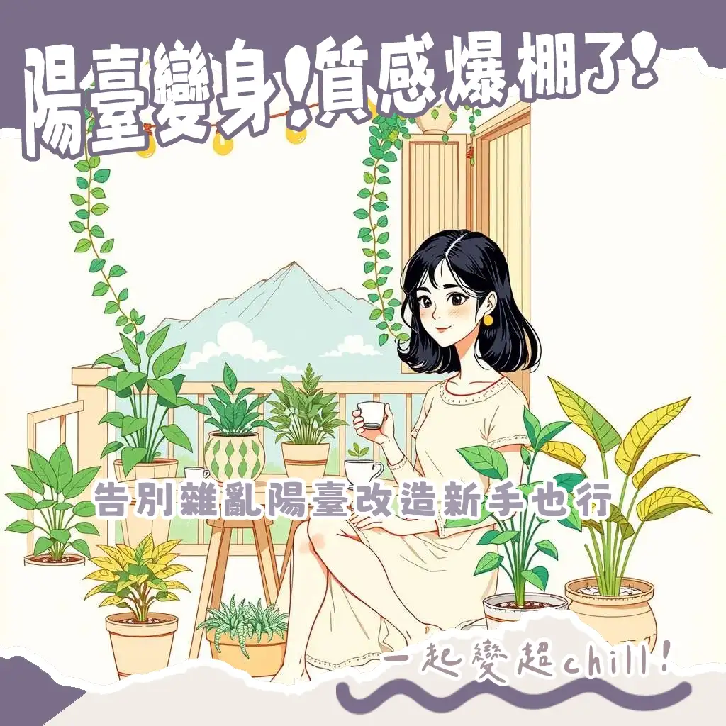 陽台佈置DIY，改造小陽台，打造個人綠意休憩空間，含植物與燈飾。