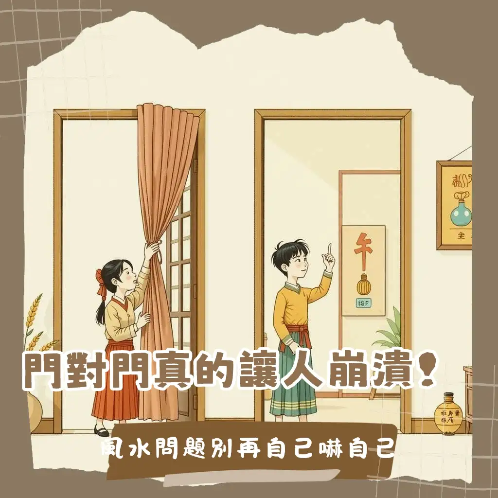 房間門對門風水化解指南，利用屏風、門簾、綠植或改變門設計等方法，有效改善對門煞帶來的居家困擾，提升空間和諧與舒適度。