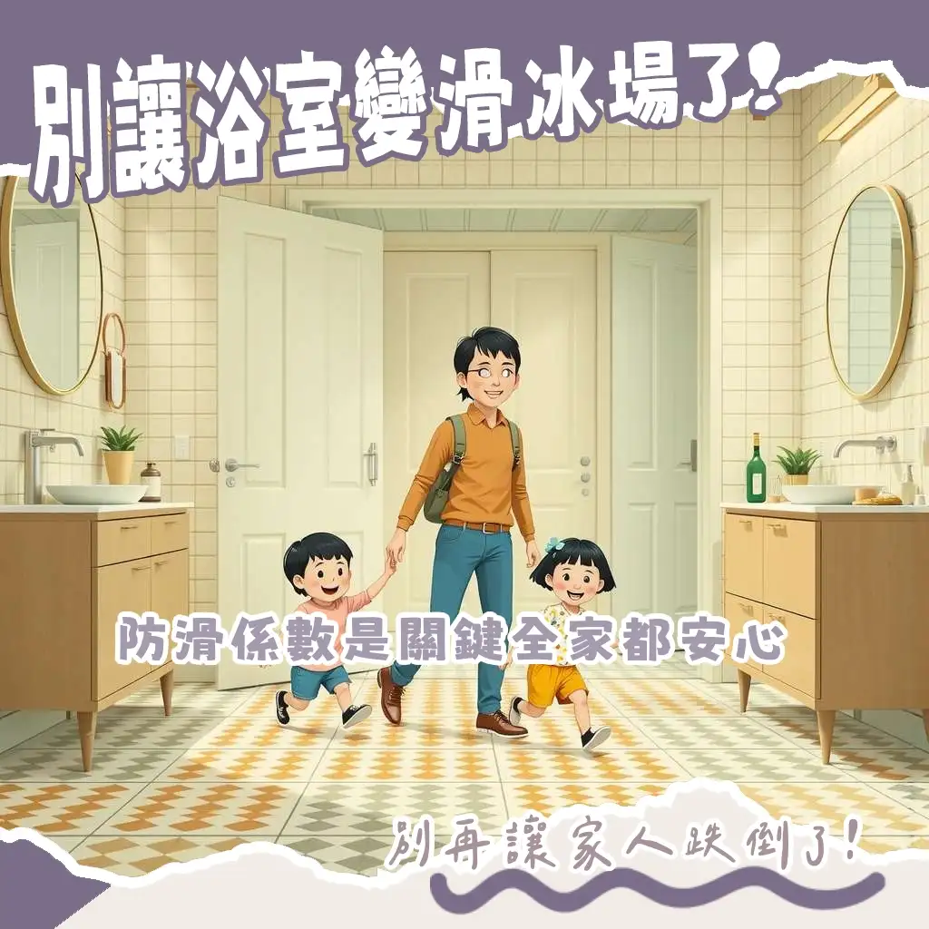 浴室防滑地板安全選購指南，涵蓋磁磚材質、防滑係數與清潔保養建議。