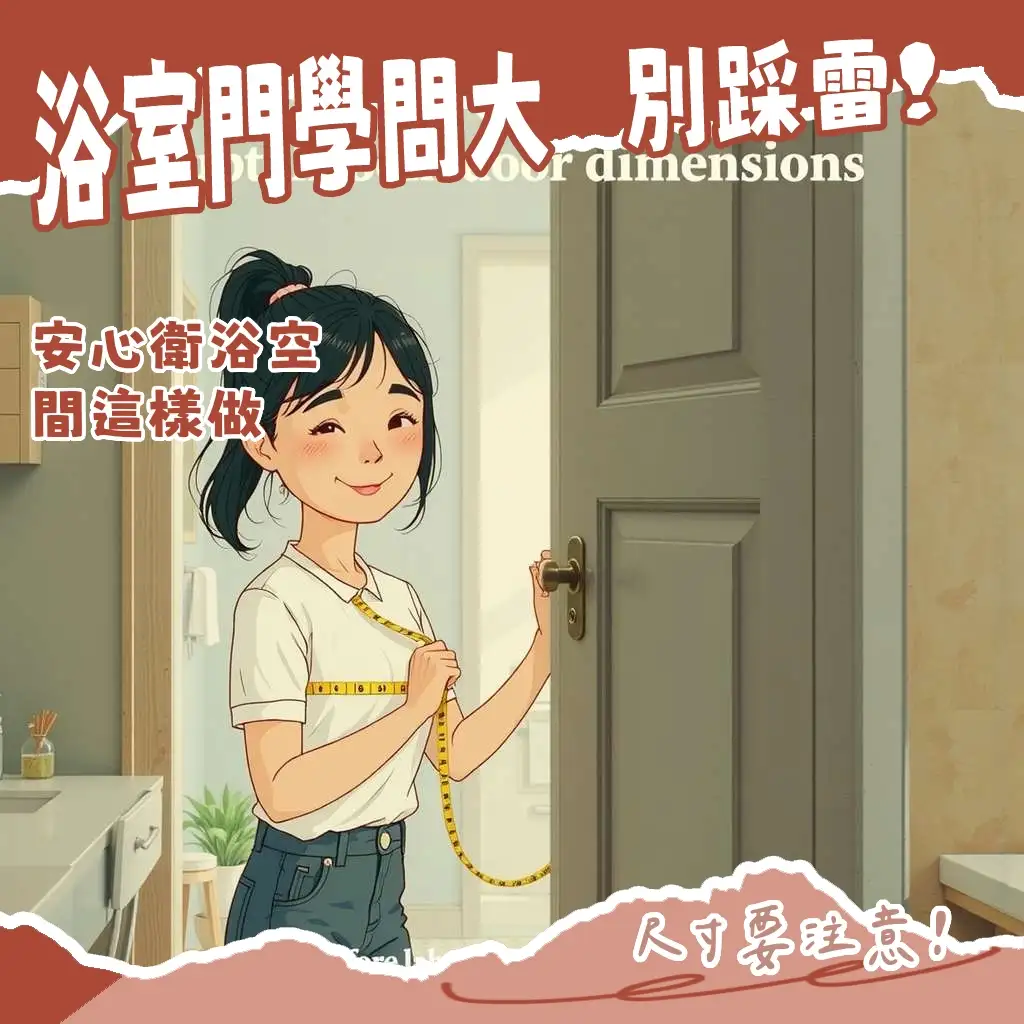 浴室門尺寸指南,涵蓋標準門片寬度、無障礙空間與測量細節。