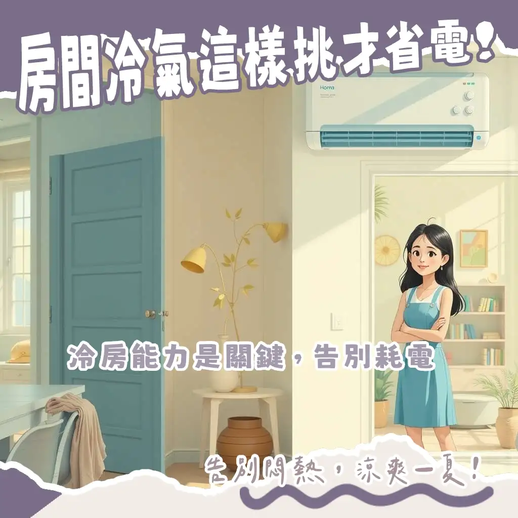 房間大小冷氣選購指南，圖解坪數冷房能力對照，提供挑選與省電秘訣。