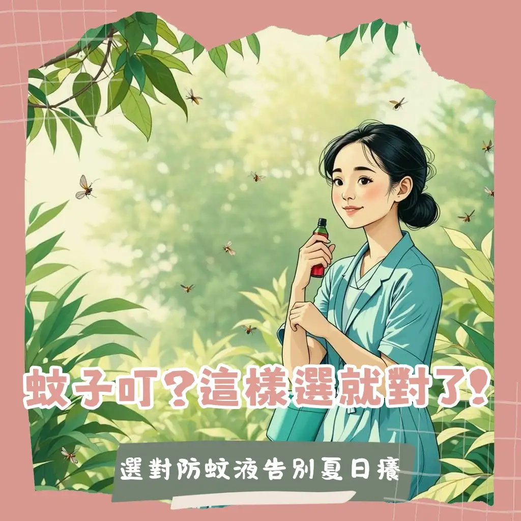 防蚊液推薦指南，包含DEET、Picaridin、IR3535等有效成分介紹，以及兒童防蚊液、戶外用品選擇和使用技巧。